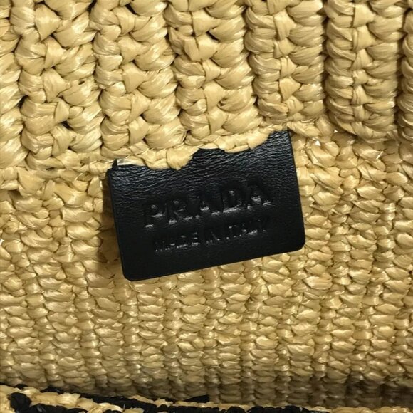 PRADA 1BG422 Basket Straw Bag Crochet Lettering Logo Tote Bag Hand Bag - Picture 8 of 9